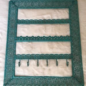 Teal Jewelry Necklace Earring Holder Frame